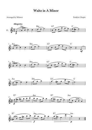 Waltz in A Minor | B. 150,  Op. Posth. | Chopin | Flute | Chords (arr. Milanov)
