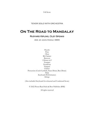 On The road To Mandalay for Tenor and Chamber Orchestra (arr. John Hoesly)
