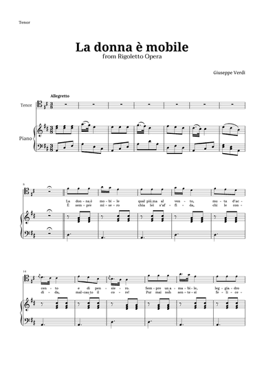 La donna è mobile in D major for Tenor and Piano (arr. Langanho)