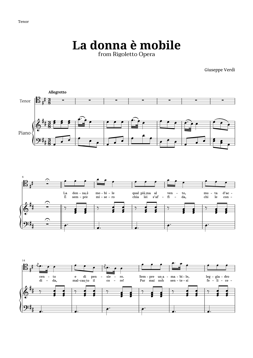La donna è mobile in D major for Tenor and Piano (arr. Langanho)