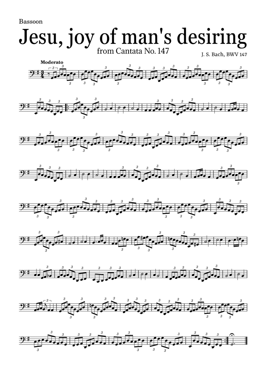 JESU, JOY OF MAN'S DESIRING by Bach - easy version for Bassoon and piano with chords (arr. Leyandder Trustworthy)