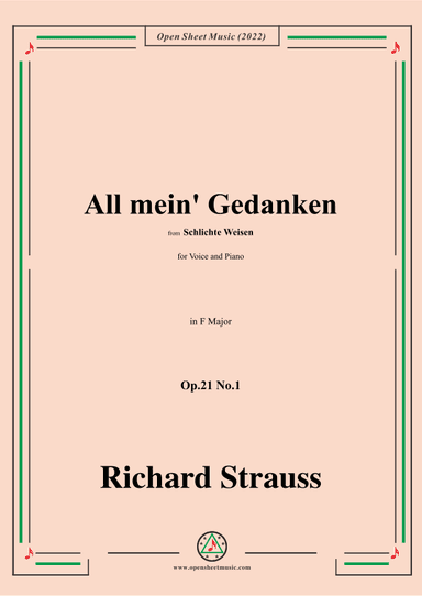 Richard Strauss-All mein' Gedanken,Op.21 No.1,in F Major (arr. OSM Press)
