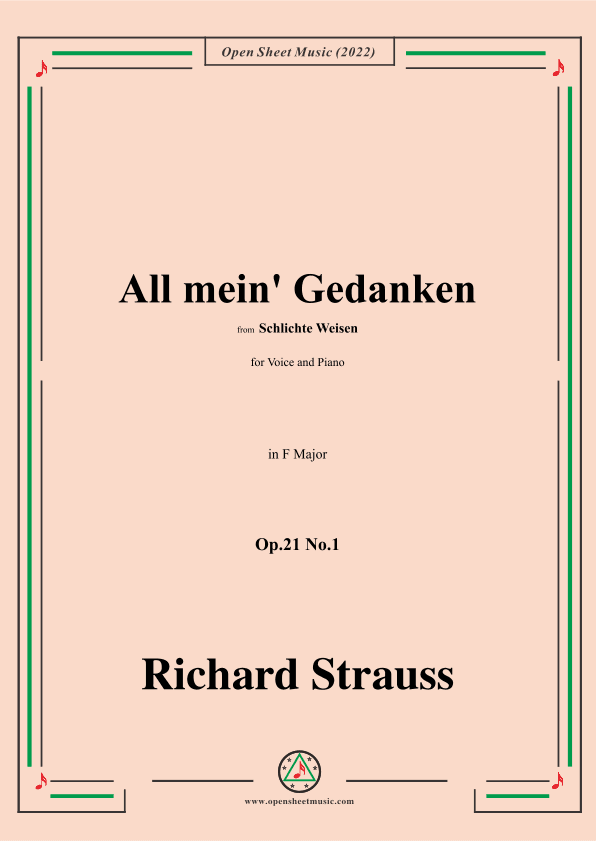 Richard Strauss-All mein' Gedanken,Op.21 No.1,in F Major (arr. OSM Press)
