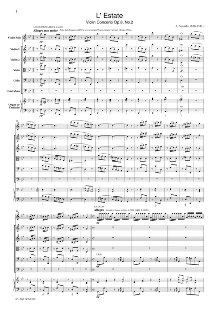 Vivaldi  L' Estate Violin Concerto Op.8, No.2, for string orchestra, SV002 (arr. Fukuhara)