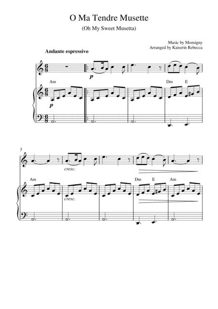O Ma Tendre Musette (Oh My Sweet Musetta) (violin solo and piano accompaniment) (arr. Kaiserin Rebecca)