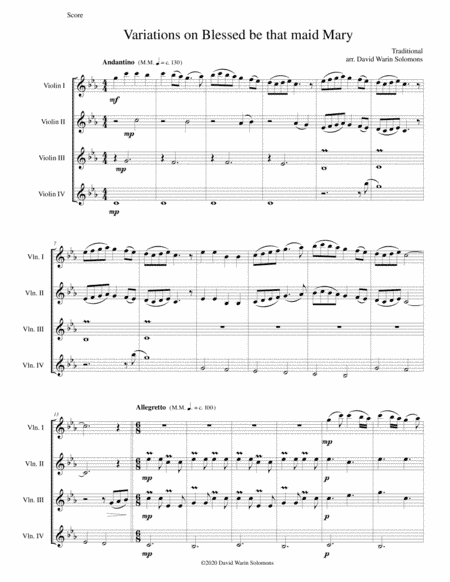 Variations on Blessed be that maid Mary for 4 violins (arr. David Warin Solomons)