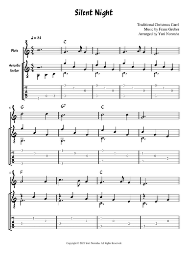 Silent Night - For Flute and Acoustic Guitar (Very Easy - Christmas Carol) (arr. Yuri Noronha)