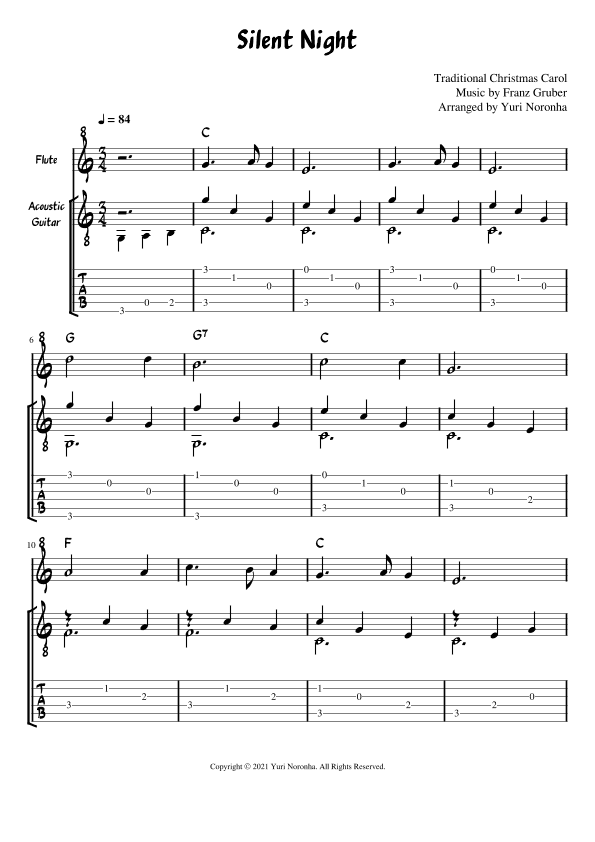 Silent Night - For Flute and Acoustic Guitar (Very Easy - Christmas Carol) (arr. Yuri Noronha)
