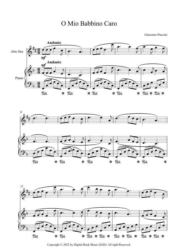 O Mio Babbino Caro - Giacomo Puccini (Alto Sax + Piano) (arr. Digital Book Music)