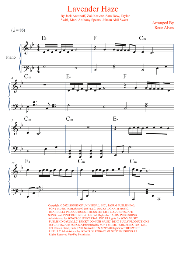 Lavender Haze (arr. Rene Alves)