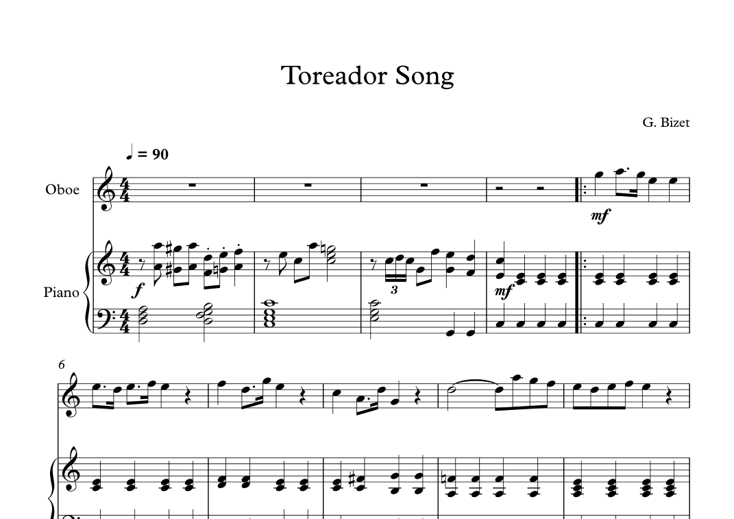 Toreador Song - Georges Bizet (Oboe + Piano) (arr. Digital Book Music)