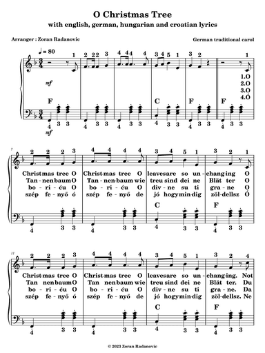 0 Christmas tree - for accordion beginner with GB, D, HR, H lyrics (arr. Zoran Radanovic)