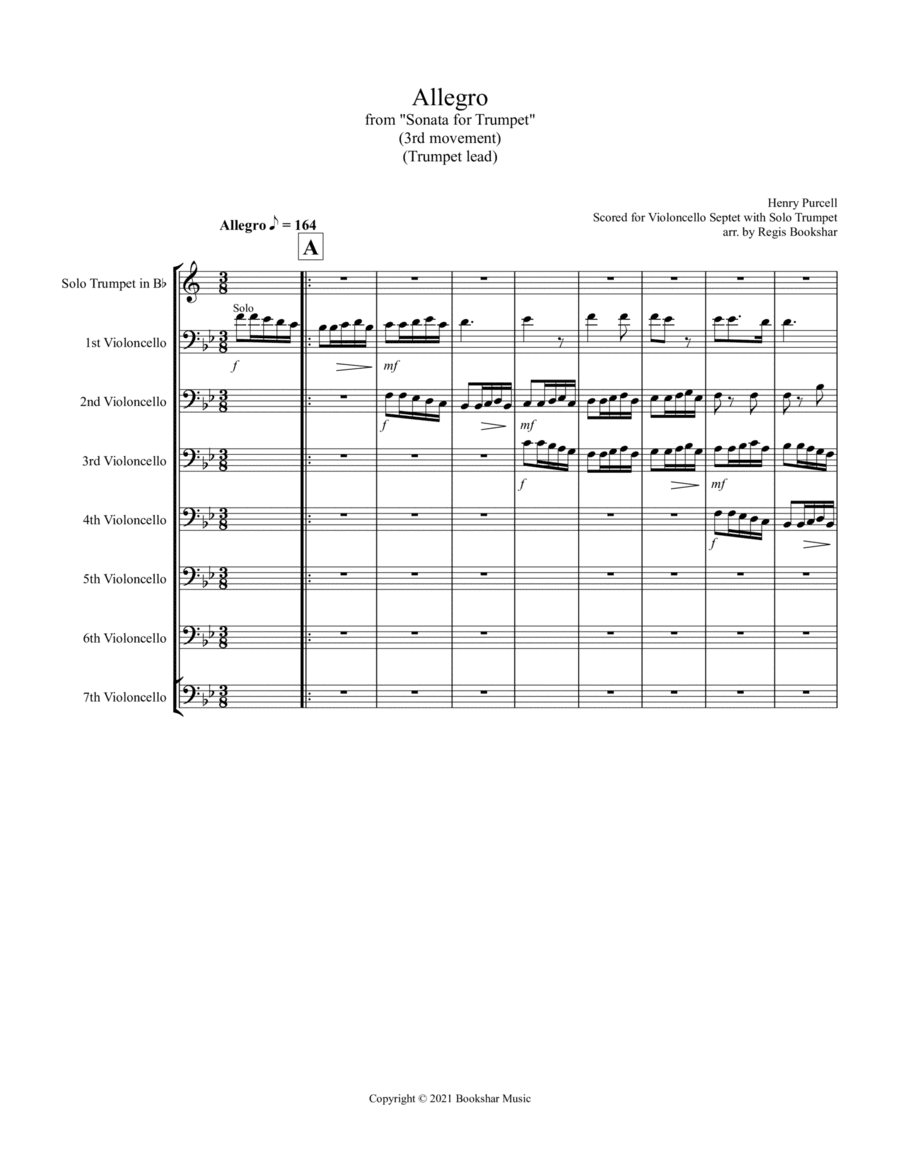 Allegro (from "Sonata for Trumpet") (Bb) (Trumpet Solo with Violoncello Septet) (arr. Regis Bookshar)