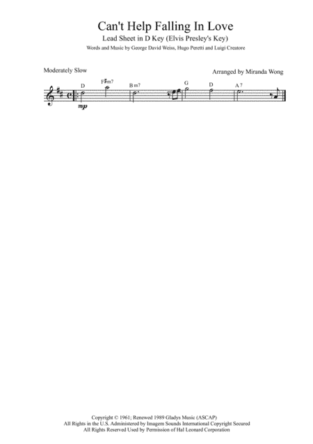 Can't Help Falling In Love (arr. Miranda Wong)