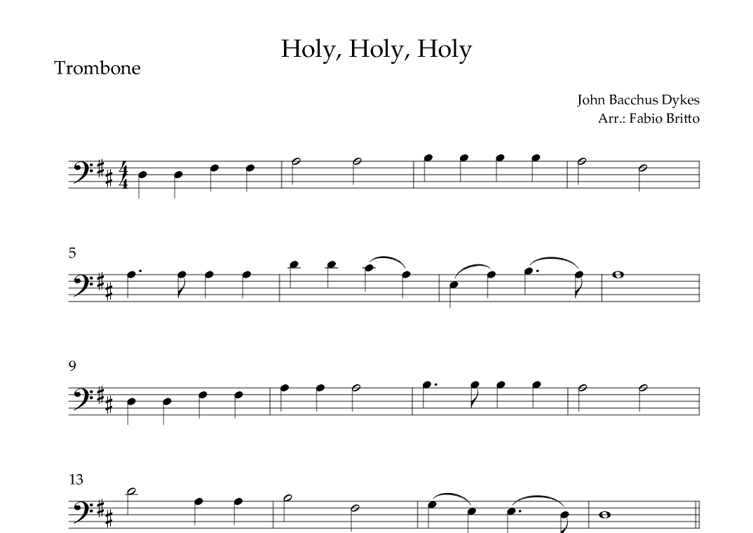 Holy, Holy, Holy (Traditional Christian Song) for Trombone Solo (arr. Fabio Britto)