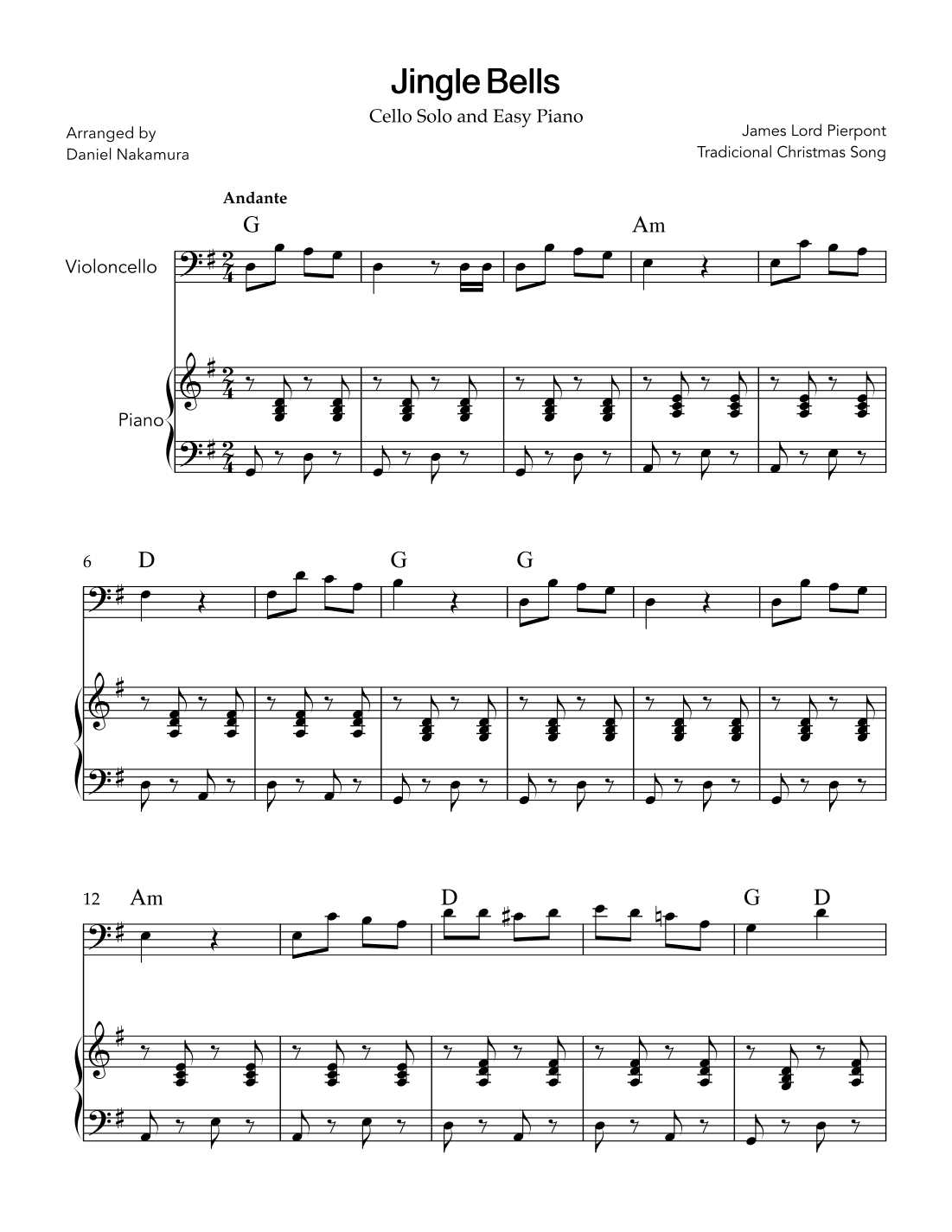 Jingle Bells (for Cello with Easy Piano) (arr. Daniel Nakamura)