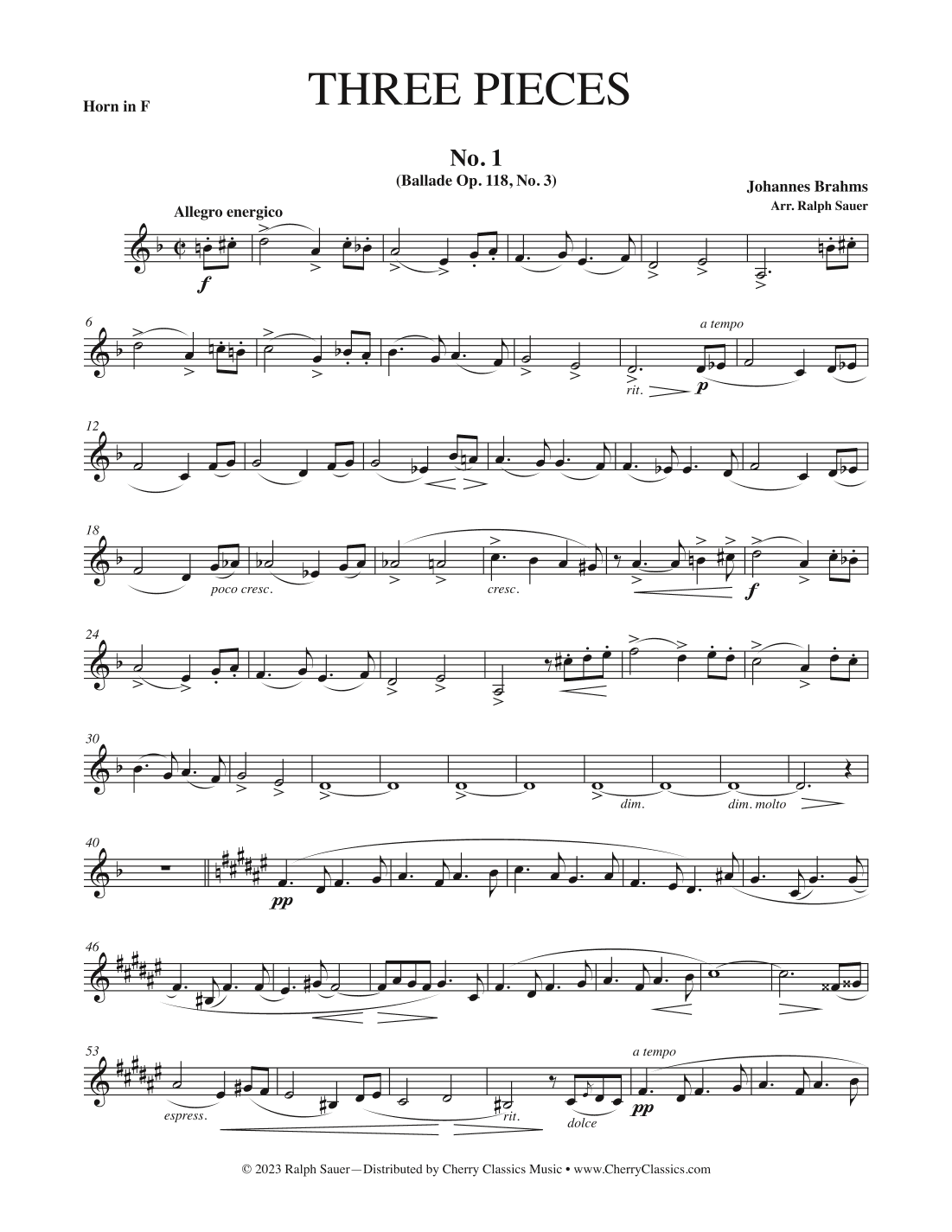 Three Pieces for Horn and Piano (arr. Ralph Sauer)