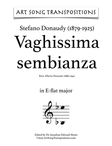 DONAUDY: Vaghissima sembianza (transposed to E-flat major and D major) (arr. ArtSongTranspositions.com)