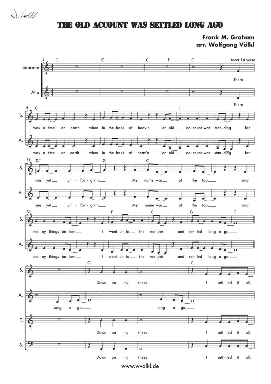 The old account was settled long ago - SATB score (arr. Wolfgang Völkl)