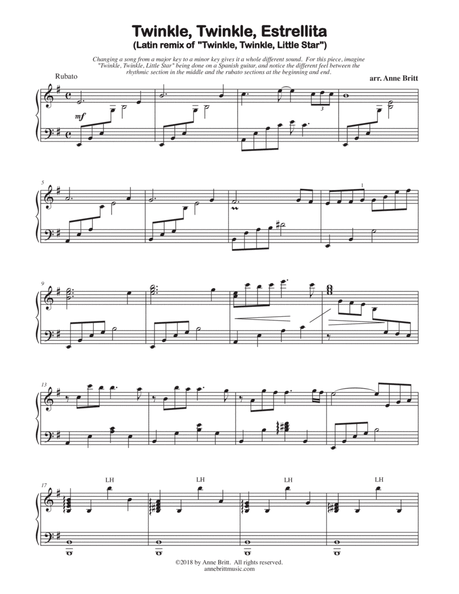 Twinkle, Twinkle, Estrellita (Latin remix of "Twinkle, Twinkle, Little Star") - intermediate version (arr. Anne Britt)