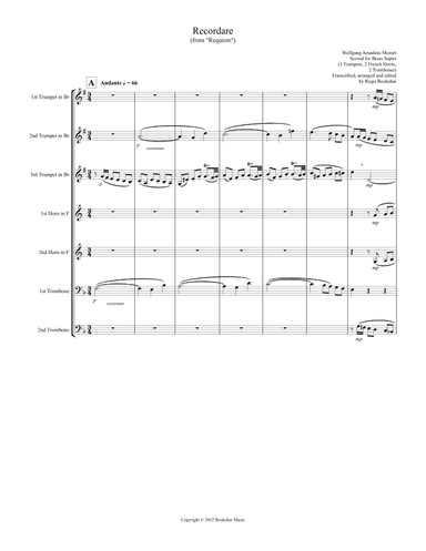 Recordare (from "Requiem") (F) (Brass Septet - 3 Trp, 2 Hrn, 2 Trb) (arr. Regis Bookshar)