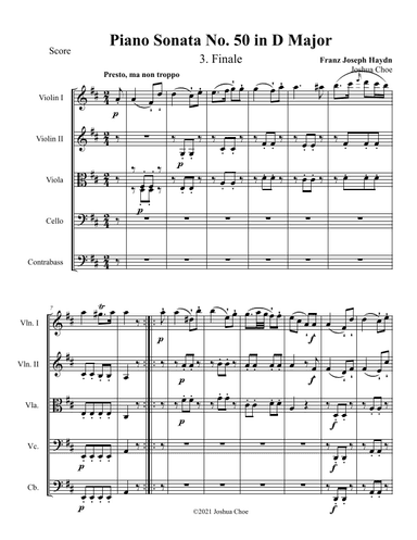 Piano Sonata in D major, Hob.XVI:37, Movement 3 (arr. Joshua Choe)