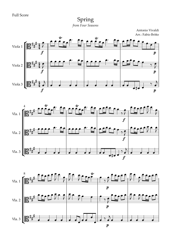 Spring (from Four Seasons of Antonio Vivaldi) for Viola Trio (arr. Fabio Britto)