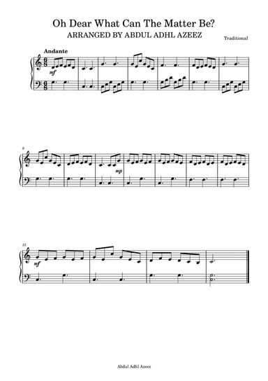 Oh Dear What Can The Matter Be Easy Beginner (arr. Abdul Adhl Azeez)