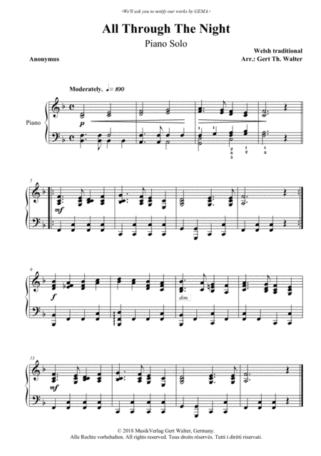 All Through The Night (arr. Gert Th. Walter)
