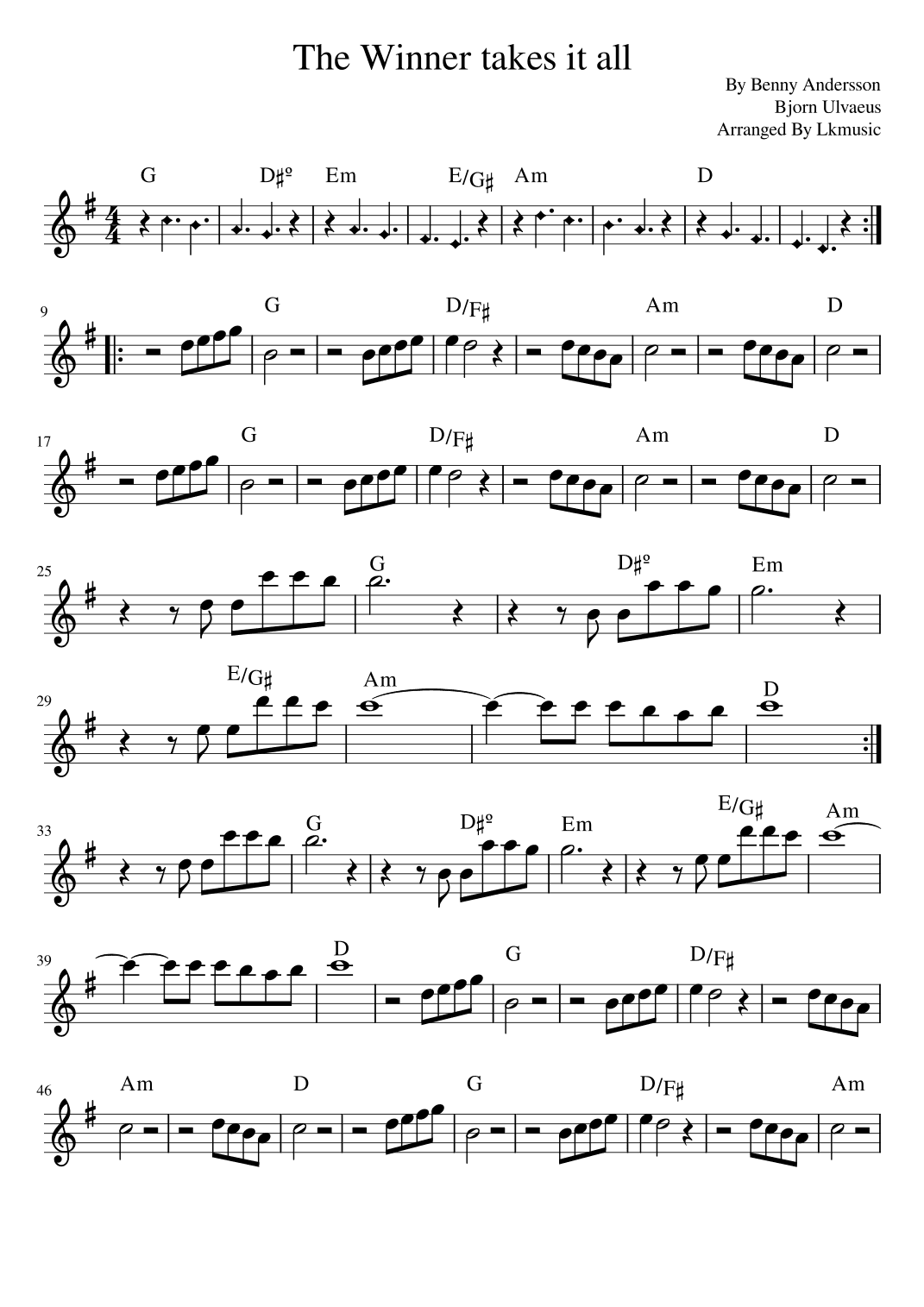 The Winner Takes It All (arr. Lkmusic)