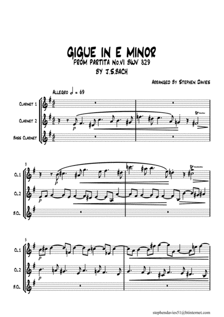 Gigue in E Minor by J.S.Bach BWV829a, for Clarinet Trio. (arr. Stephen Davies)