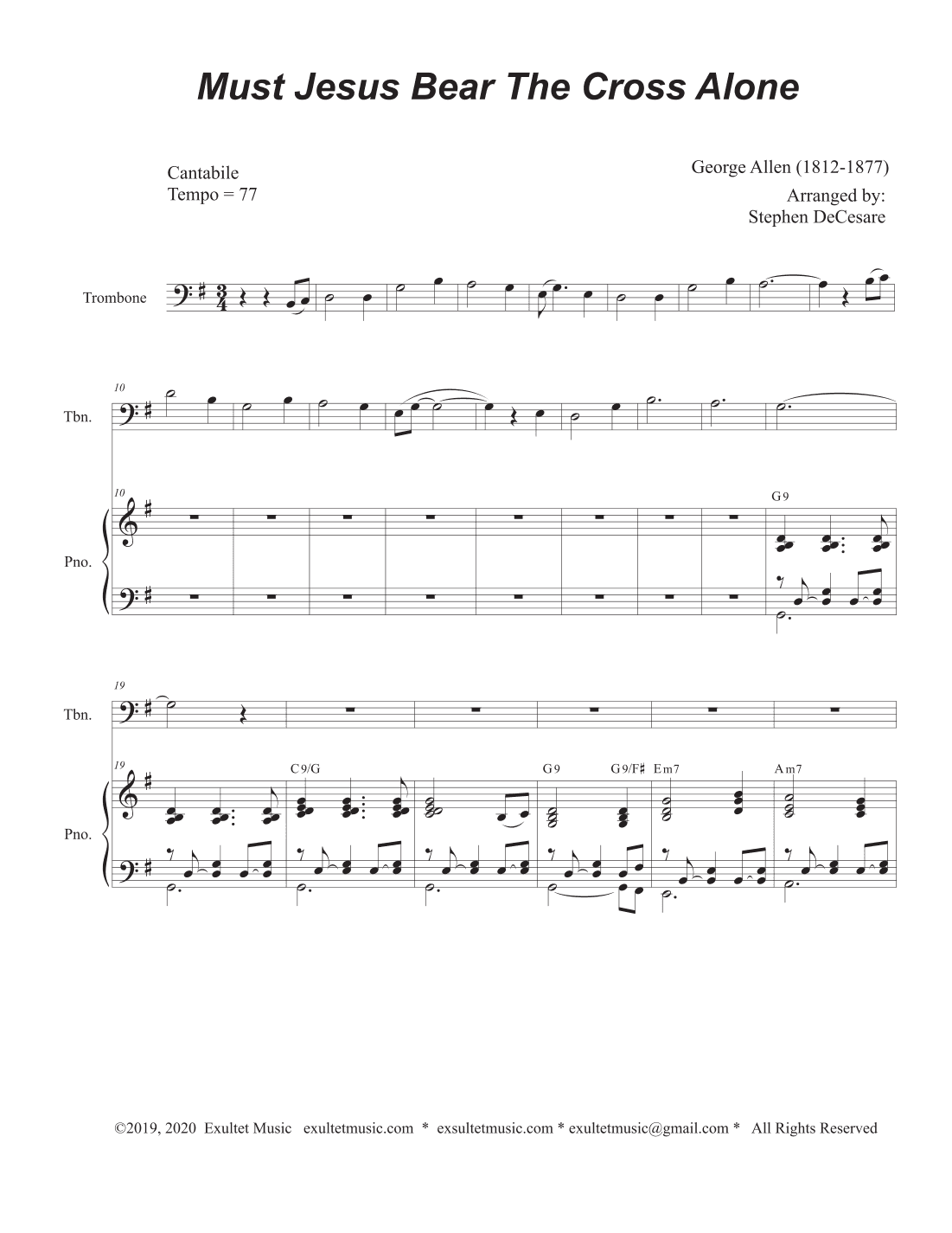 Must Jesus Bear The Cross Alone (Trombone solo and Piano) (arr. Stephen DeCesare)