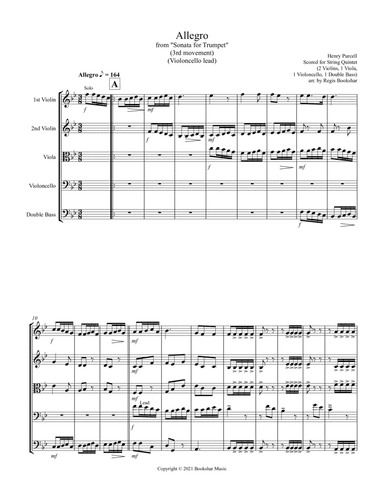Allegro (from "Sonata for Trumpet") (Bb) (String Quintet - 2 Violins, 1 Viola, 1 Cello, 1 Bass) (Vio (arr. Regis Bookshar)