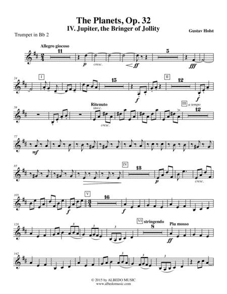 Holst The Planets, IV. Jupiter, the Bringer of Jollity - Trumpet in Bb 2 (Transposed Part), Op. 32 (arr. Doug Clyde)