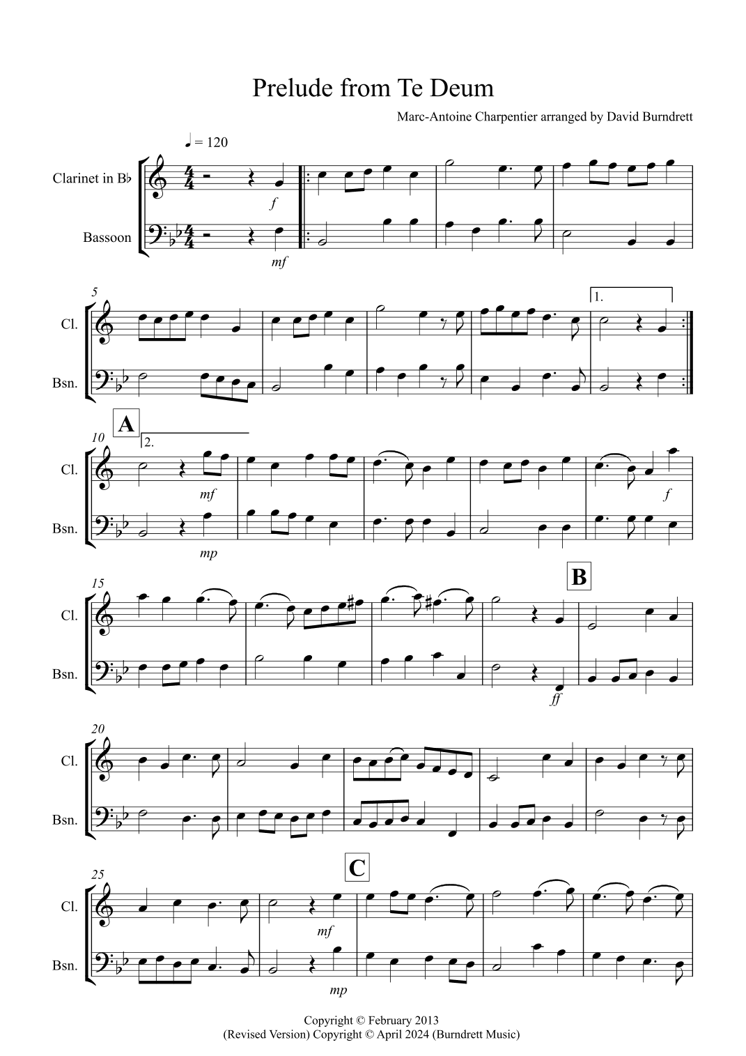 Prelude from Te Deum for Clarinet and Bassoon Duet (arr. David Burndrett)
