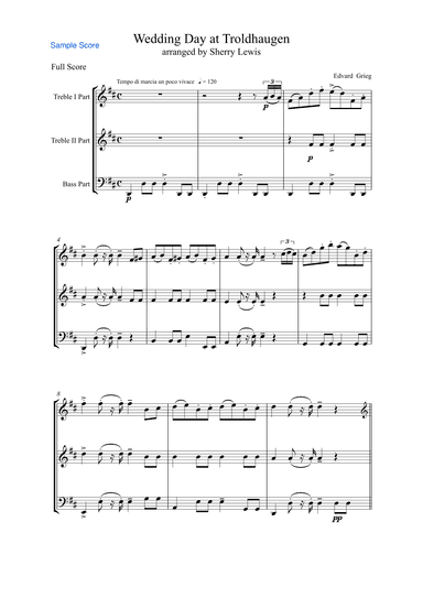 WEDDING DAY AT TROLDHAUGEN String Trio for 2 treble and 1 bass instrument, Intermediate Level (arr. Sherry Lewis)