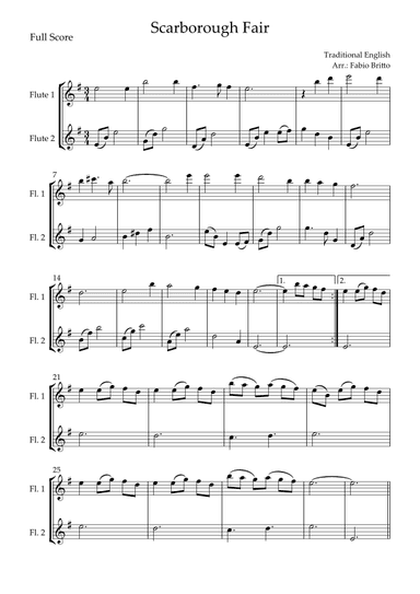Scarborough Fair for Flute Duo (arr. Fabio Britto)