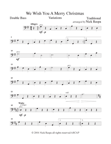 We Wish You A Merry Christmas (variations for String Orchestra) Double Bass part (arr. Nick Raspa)