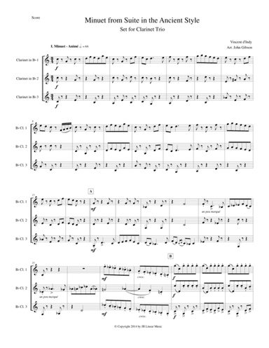 Minuet d'Indy Suite in the Ancient Style set for Clarinet Trio (arr. John Gibson)