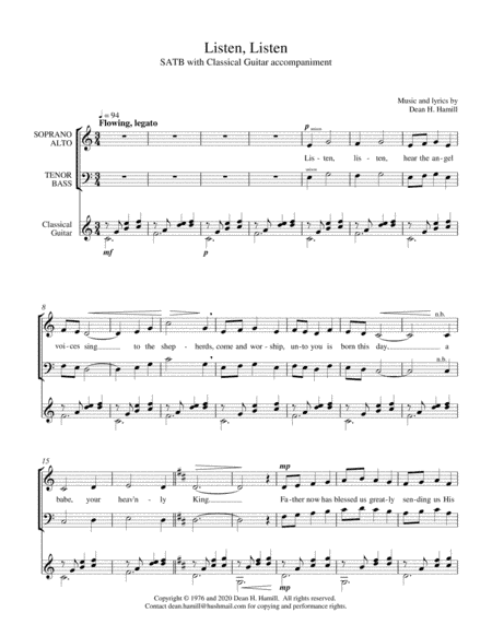 Listen, Listen (SATB with Classical Guitar)