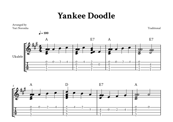 Yankee Doodle - Fingerstyle Ukulele (with TAB and Chords) (arr. Yuri Noronha)