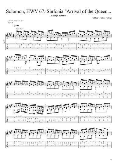 Arrival of the Queen of Sheba from Handel's Solomon, HWV 67 (Solo Fingerstyle Guitar) (arr. Chris Richter)