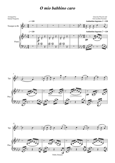 O mio babbino caro - for Trumpet in Bb and Piano accompaniment - orchestral play along (arr. Samuel Sequeira)