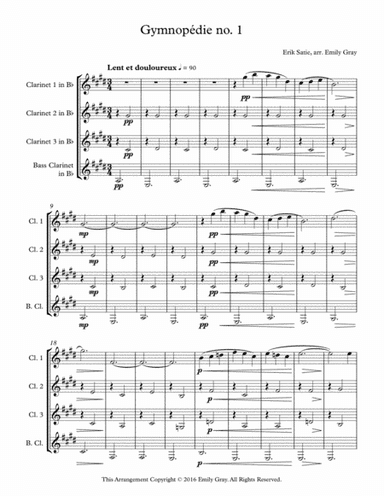 Three Gymnopedies (Clarinet Quartet) (arr. Emily Gray)