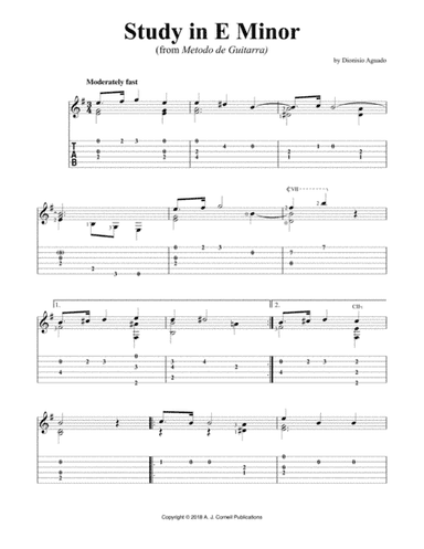 Study in E Minor (from Metodo de Guitarra) (arr. A. J. Cornell Publications)
