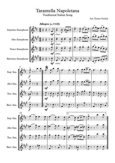 Tarantella Napoletana for Saxophone Quartet (arr. Tomaz Nedoh)