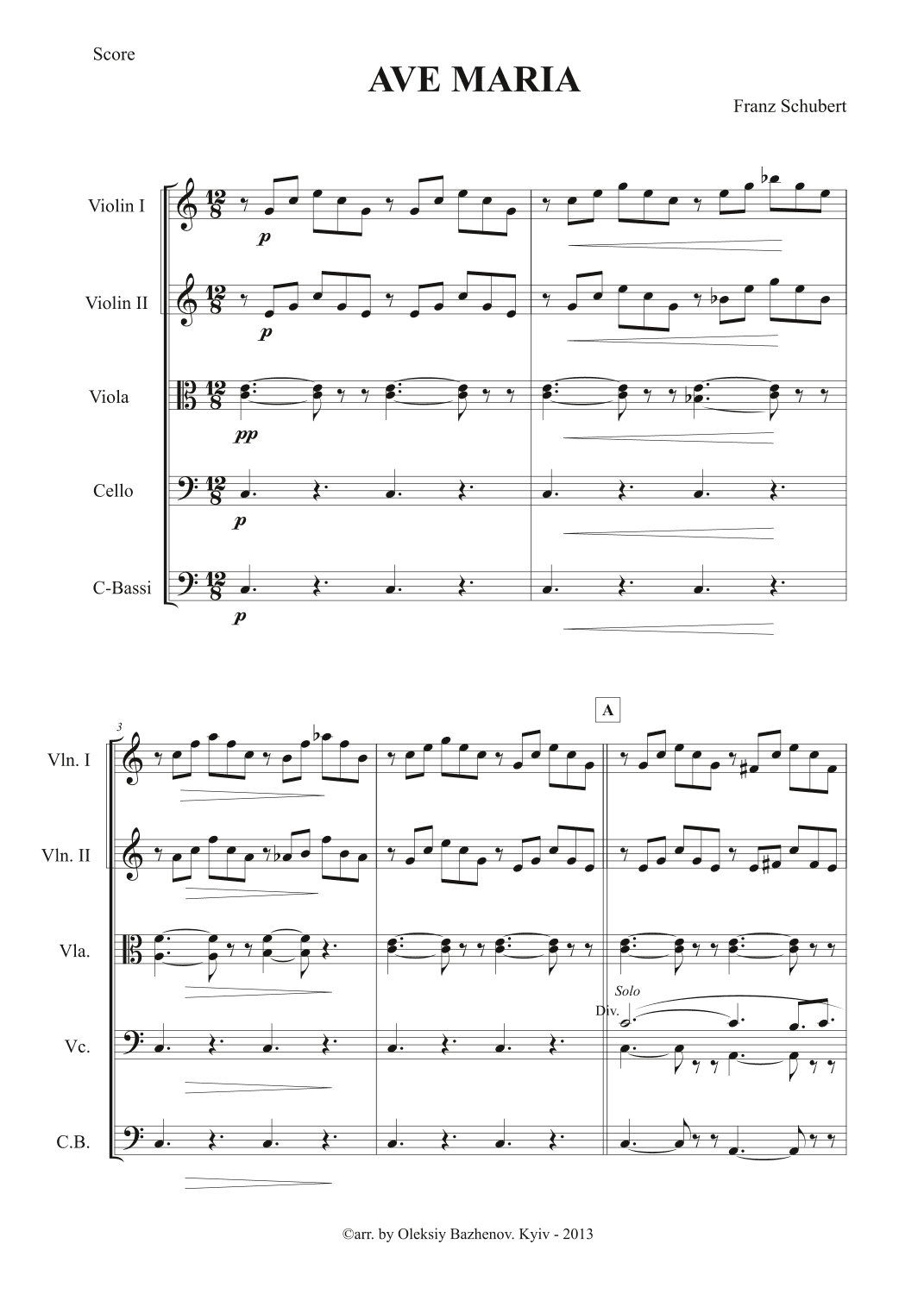 Franz Schubert "AVE MARIA" (Score and Parts)