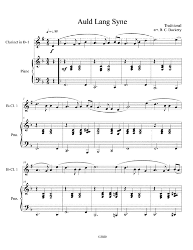 Auld Lang Syne (clarinet solo) with optional piano accompaniment (arr. B. C. Dockery)