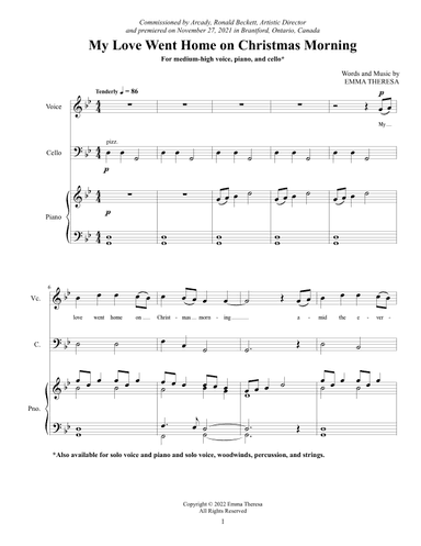 My Love Went Home on Christmas Morning (Voice, Cello, Piano)