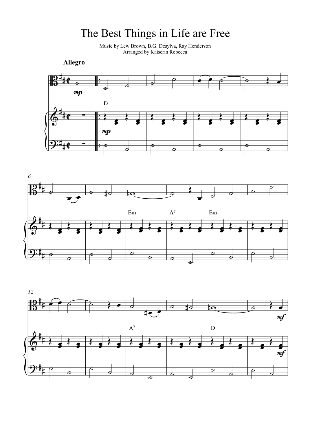 The Best Things in Life are Free (arr. Kaiserin Rebecca)